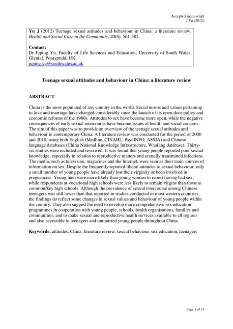 Teenage sexual attitudes and behaviour in China: a literature review